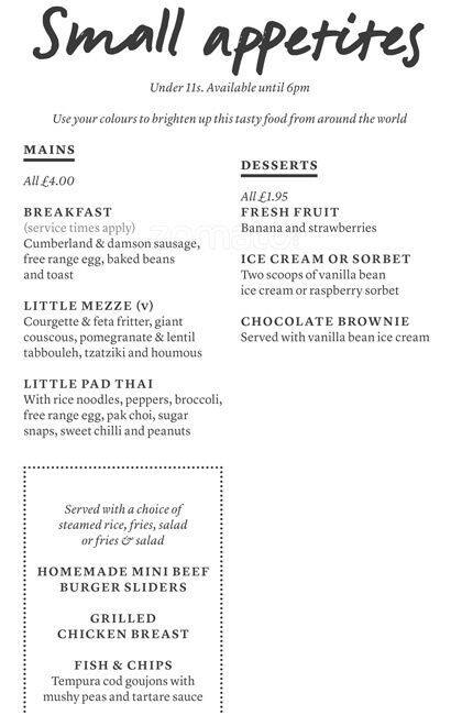All Bar One menu