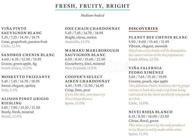 All Bar One menu