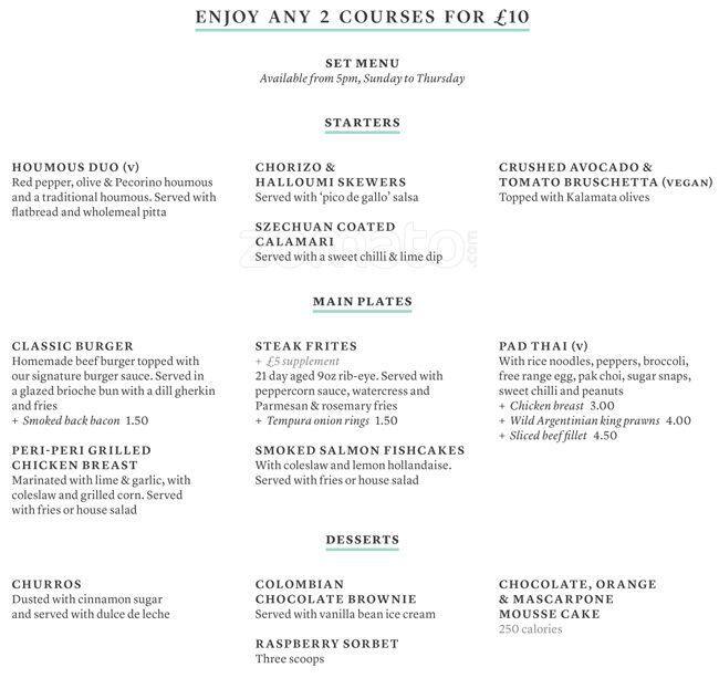 All Bar One menu