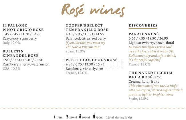 All Bar One menu
