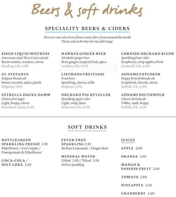 All Bar One menu