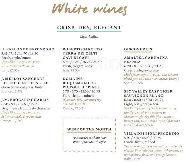 All Bar One menu