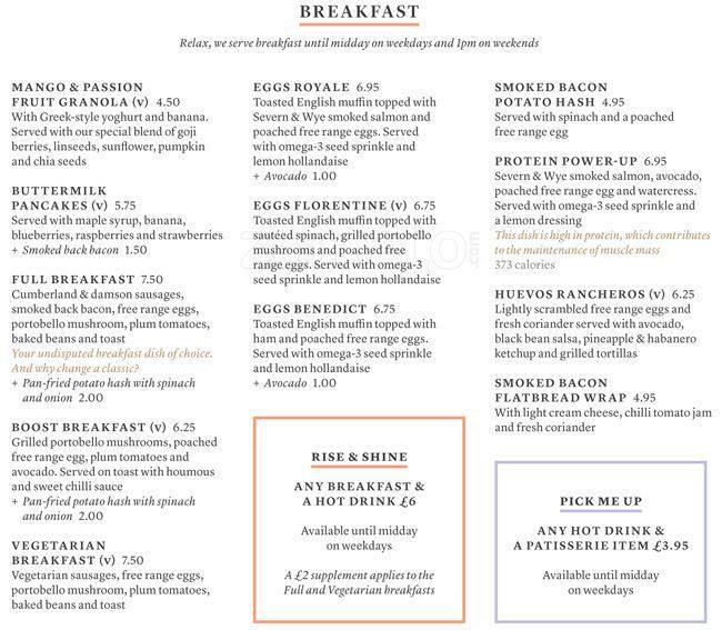 All Bar One menu