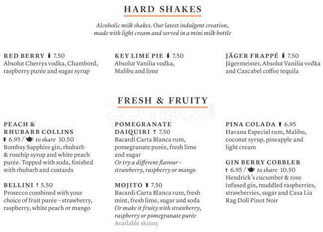 All Bar One menu