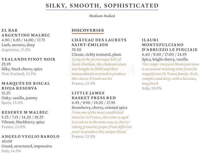 All Bar One menu