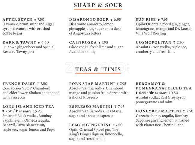 All Bar One menu
