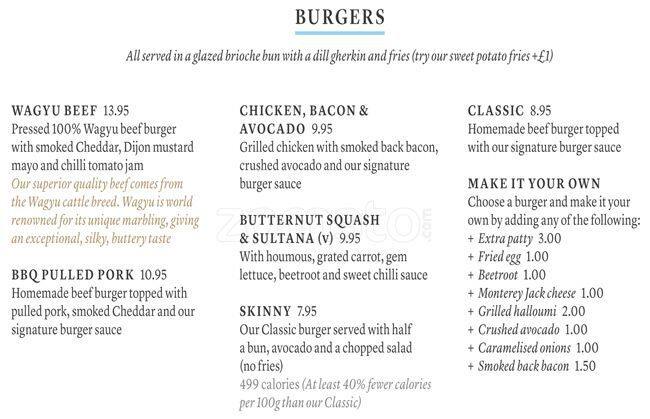 All Bar One menu
