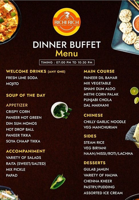 Richi Rich Restaurant menu