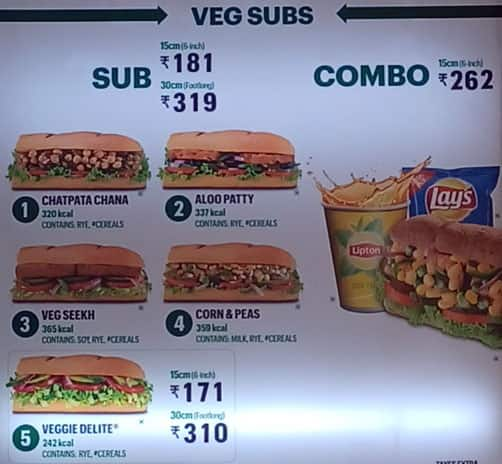 menu - Picture of Subway, Hyderabad - Tripadvisor