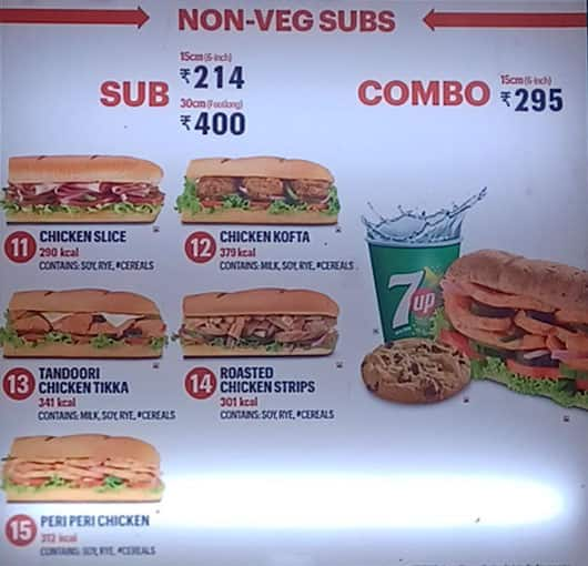 menu - Picture of Subway, Hyderabad - Tripadvisor