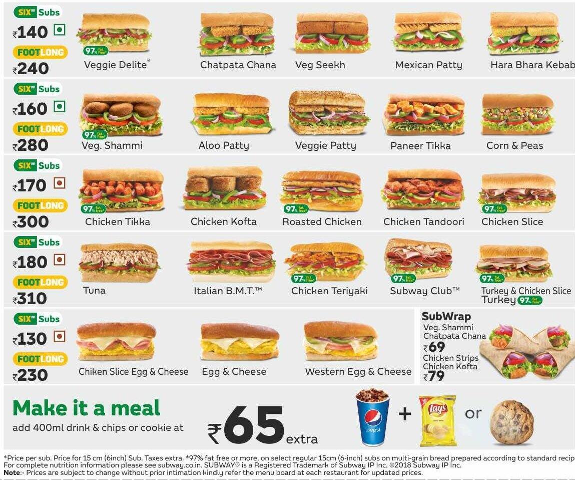 Printable Subway Menu 2022