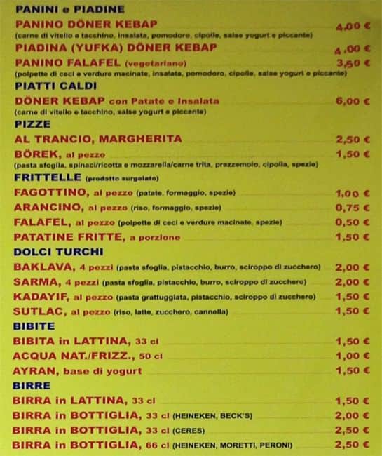 Menu di Istanbul Ayasofya 