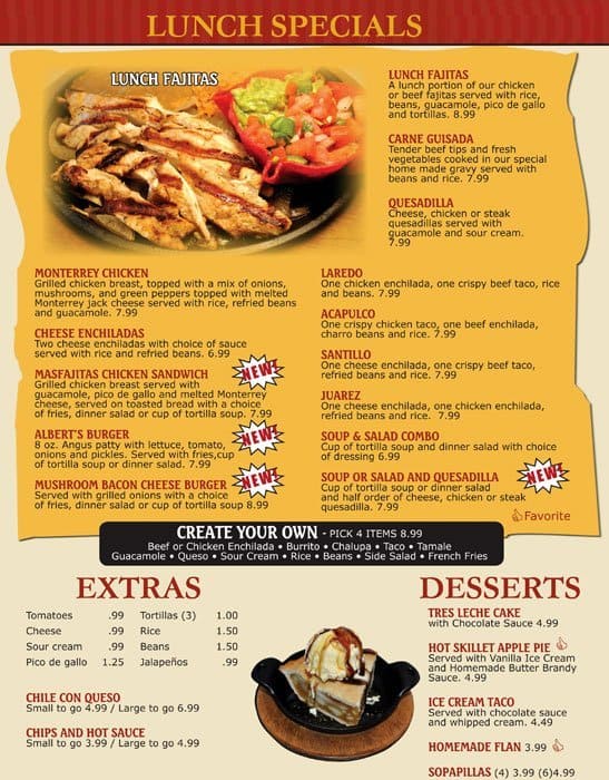 Menu at Masfajitas restaurant, Taylor, W 2nd St