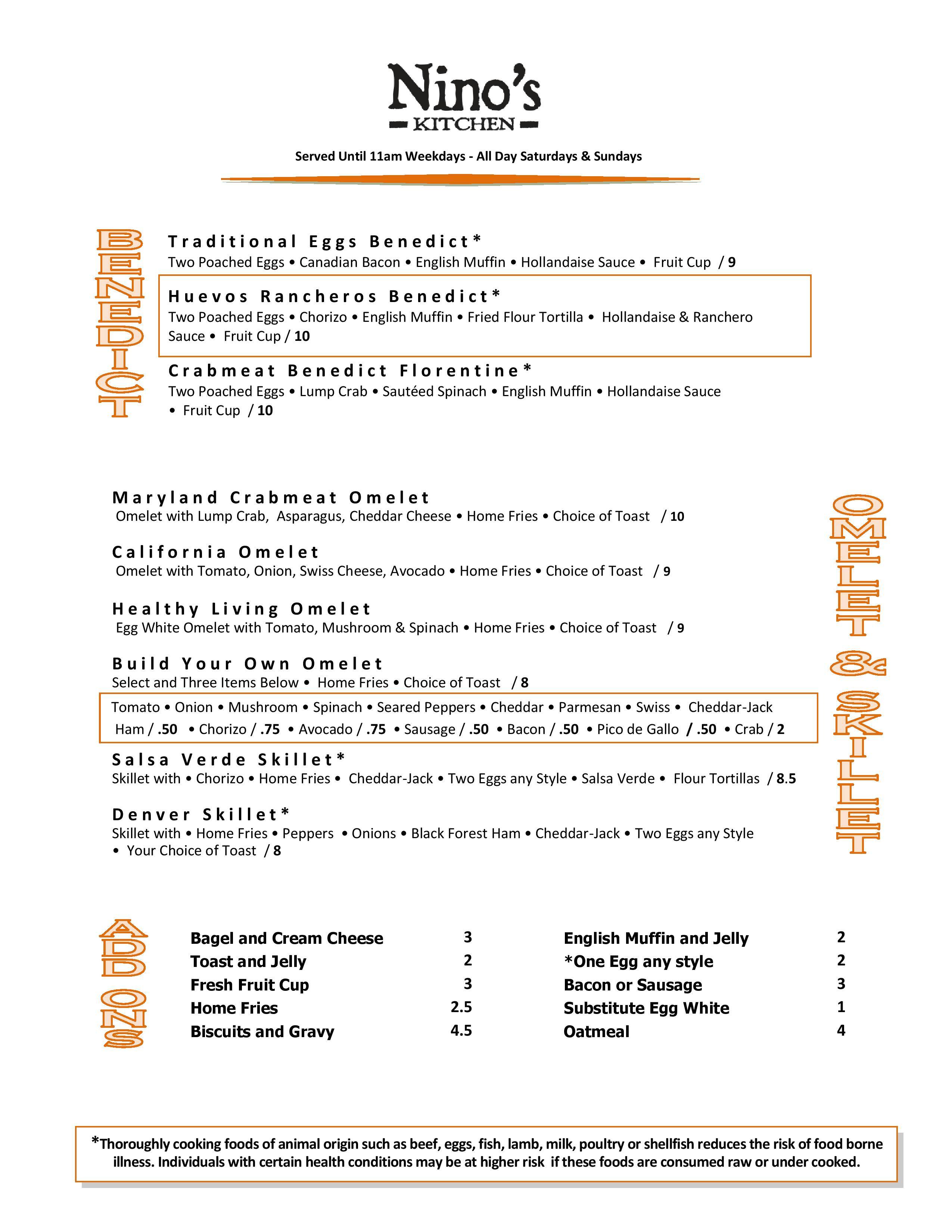 Nino's Kitchen Menu, Menu for Nino's Kitchen, Summerlin, Las Vegas