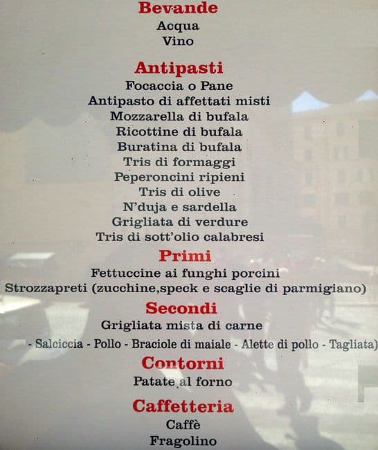 Menu di La ‘NDuja 