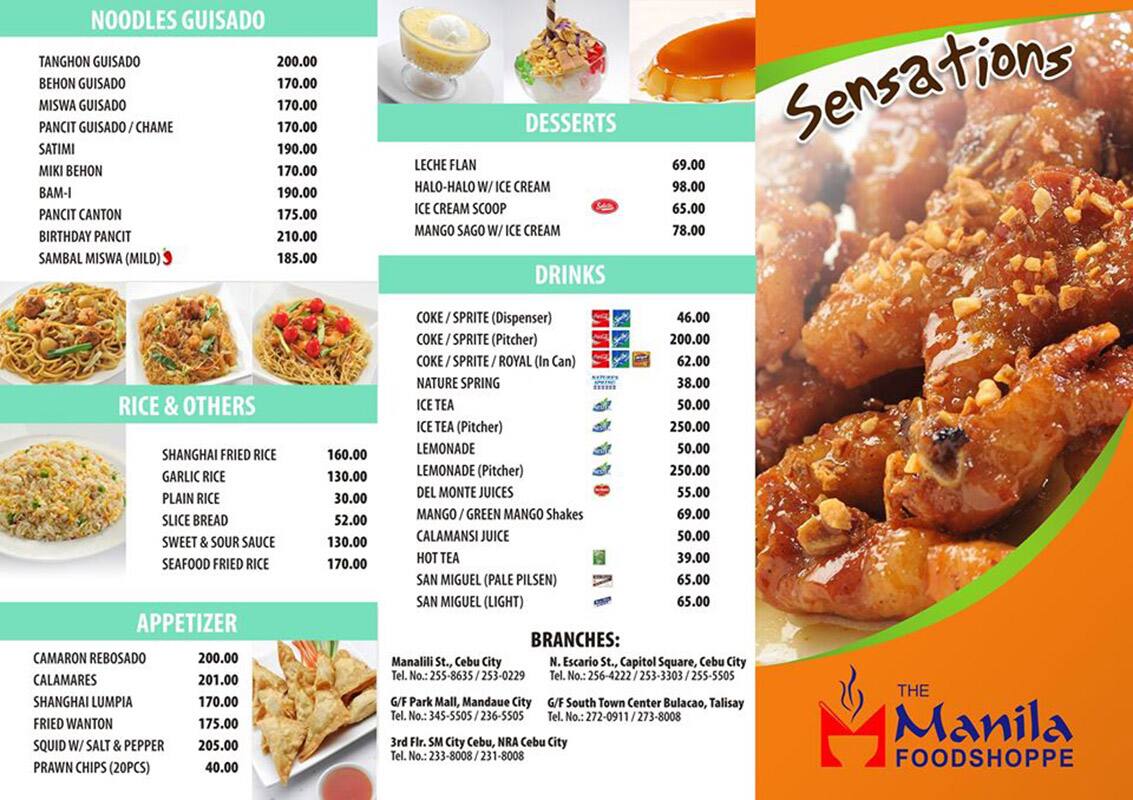 Menu at Manila restaurant, Cebu City, south