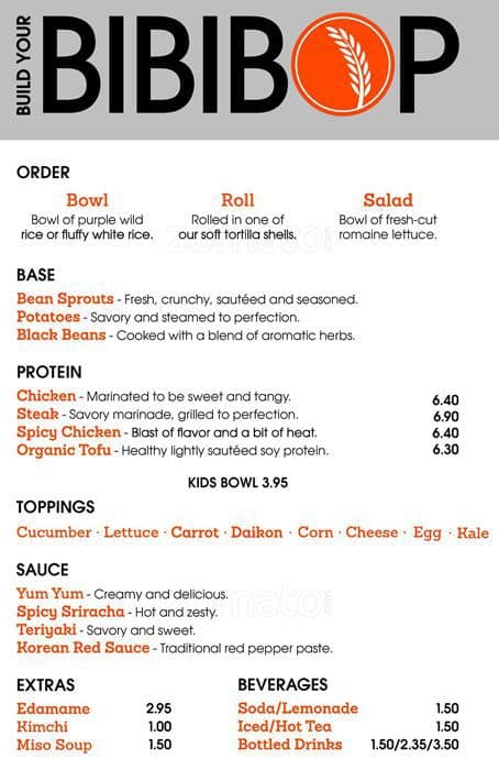 Bibibop Menu, Menu for Bibibop, West Chester, Cincinnati - Urbanspoon