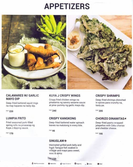 kuya j menu menu restauracji kuya j tagaytay city tagaytay city kuya j menu