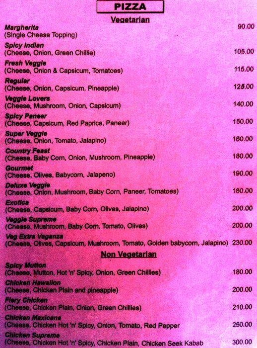 Yash cafe menu