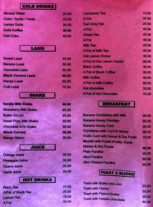 Yash cafe menu
