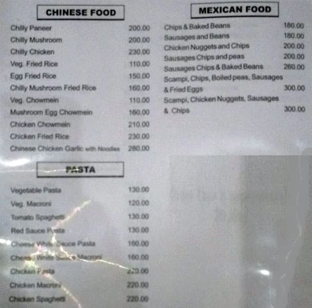 Yash cafe menu