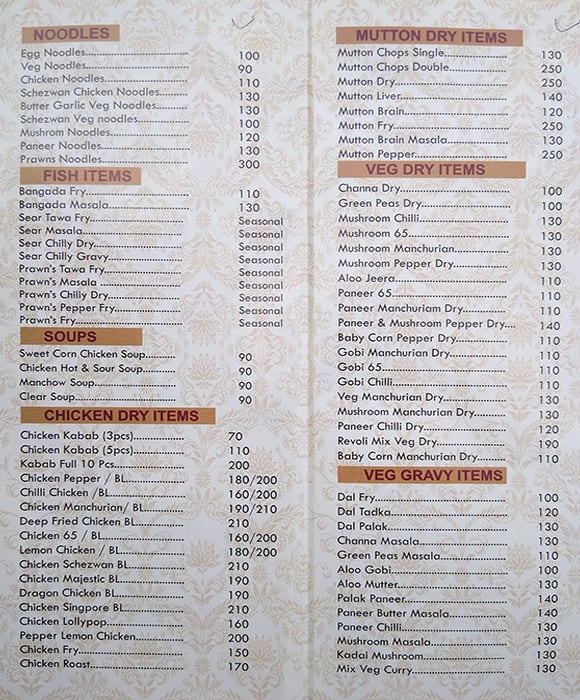 Revoli Inn menu