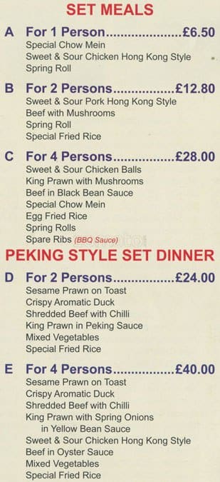 Good Fortune Chinese Takeaway menu