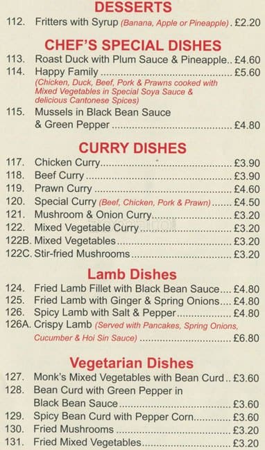Good Fortune Chinese Takeaway menu