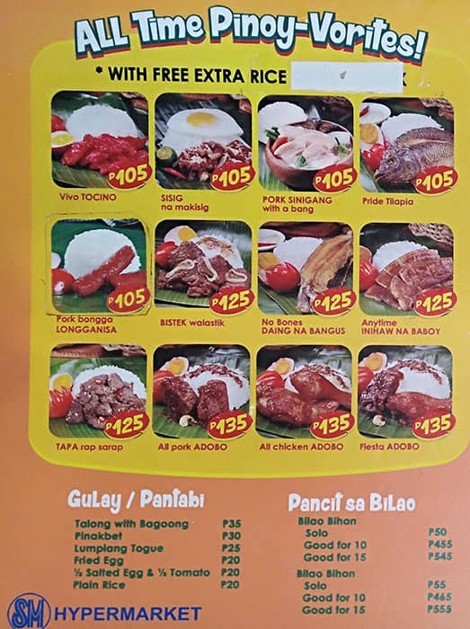 Binalot Express Menu, Menu for Binalot 