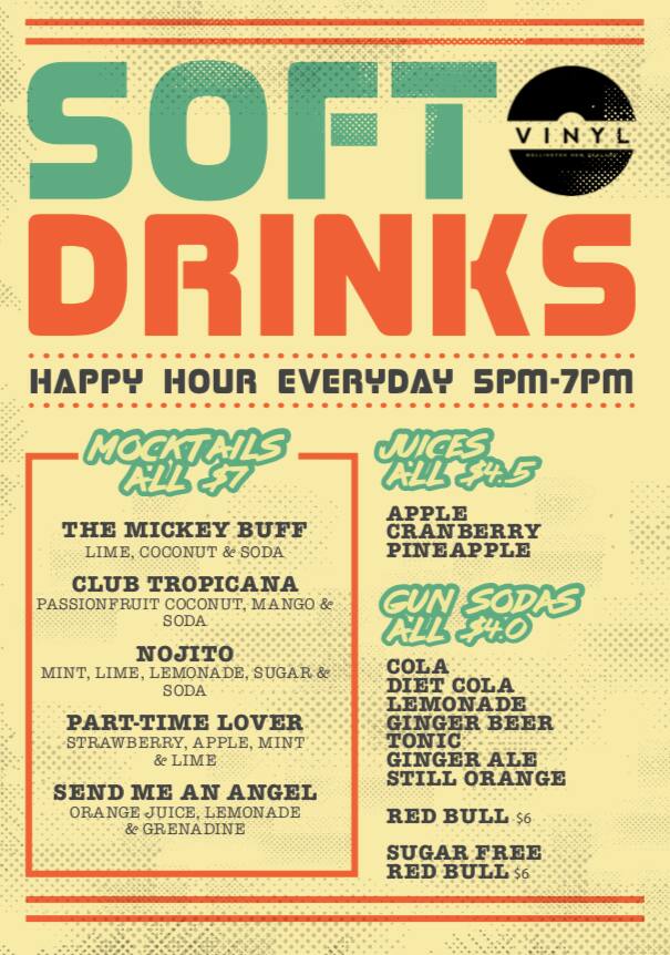 Menu at Vinyl Bar, Wellington