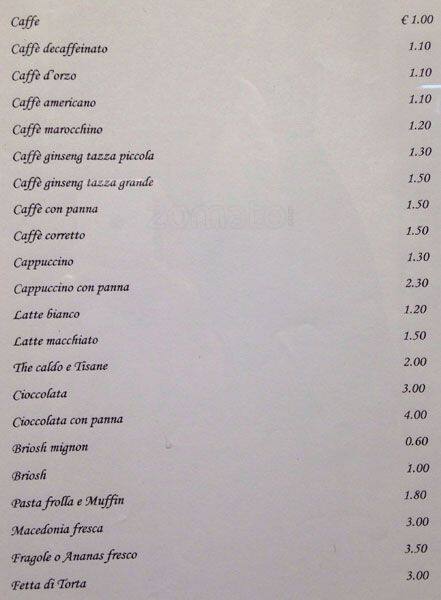 Menu di Bar Ambrosiano 