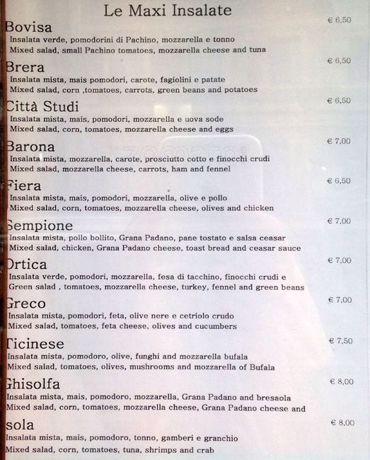 Menu di Bar Ambrosiano 