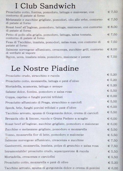 Menu di Bar Ambrosiano 