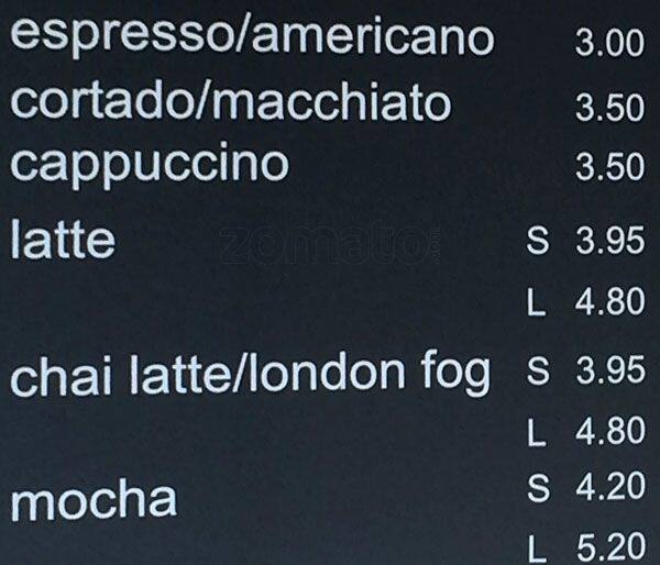 Menu at Grinder cafe, Toronto