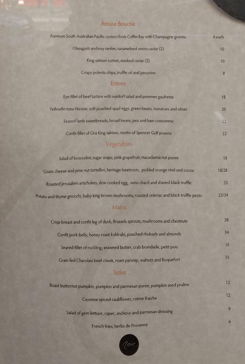 Noir Menu, Menu for Noir, Richmond, Melbourne - Urbanspoon/Zomato