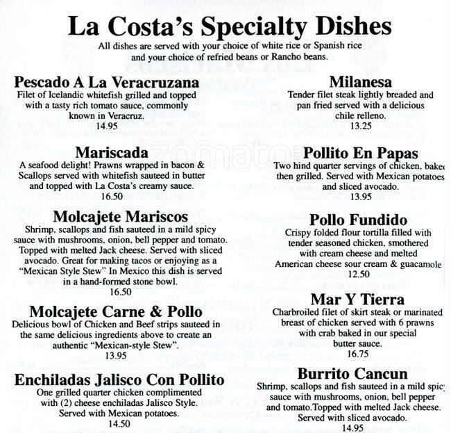 La Costa Menu Menu For La Costa Burien Burien