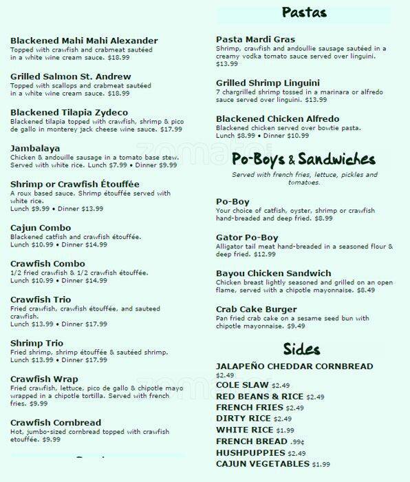 Menu at Frilly's Seafood Bayou Kitchen restaurant, Denton