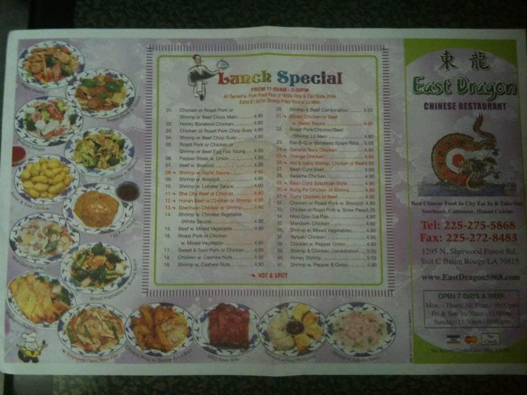 Menu at east dragon restaurant baton rouge