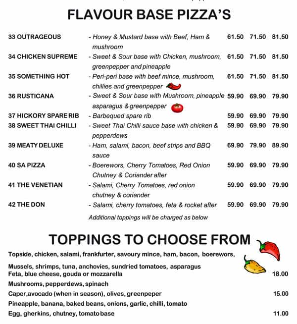 Menu at Gino's Italian Restaurant, Grahamstown