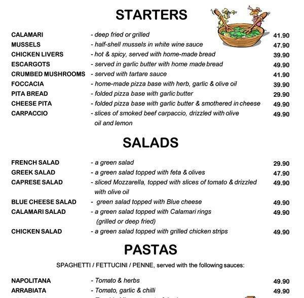 Menu at Gino's Italian Restaurant, Grahamstown