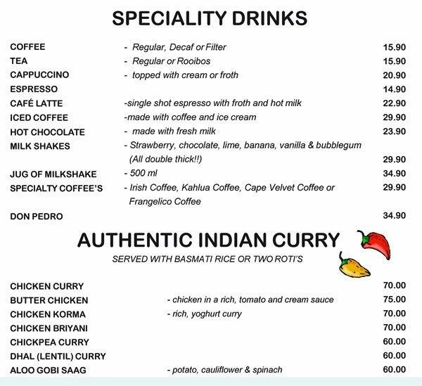 Menu at Gino's Italian Restaurant, Grahamstown