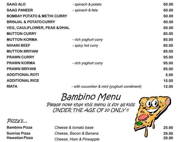 Menu at Gino's Italian Restaurant, Grahamstown