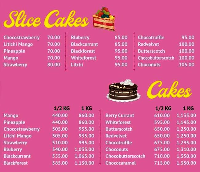 Menu of CK's Bakery, Kelambakkam, Chennai