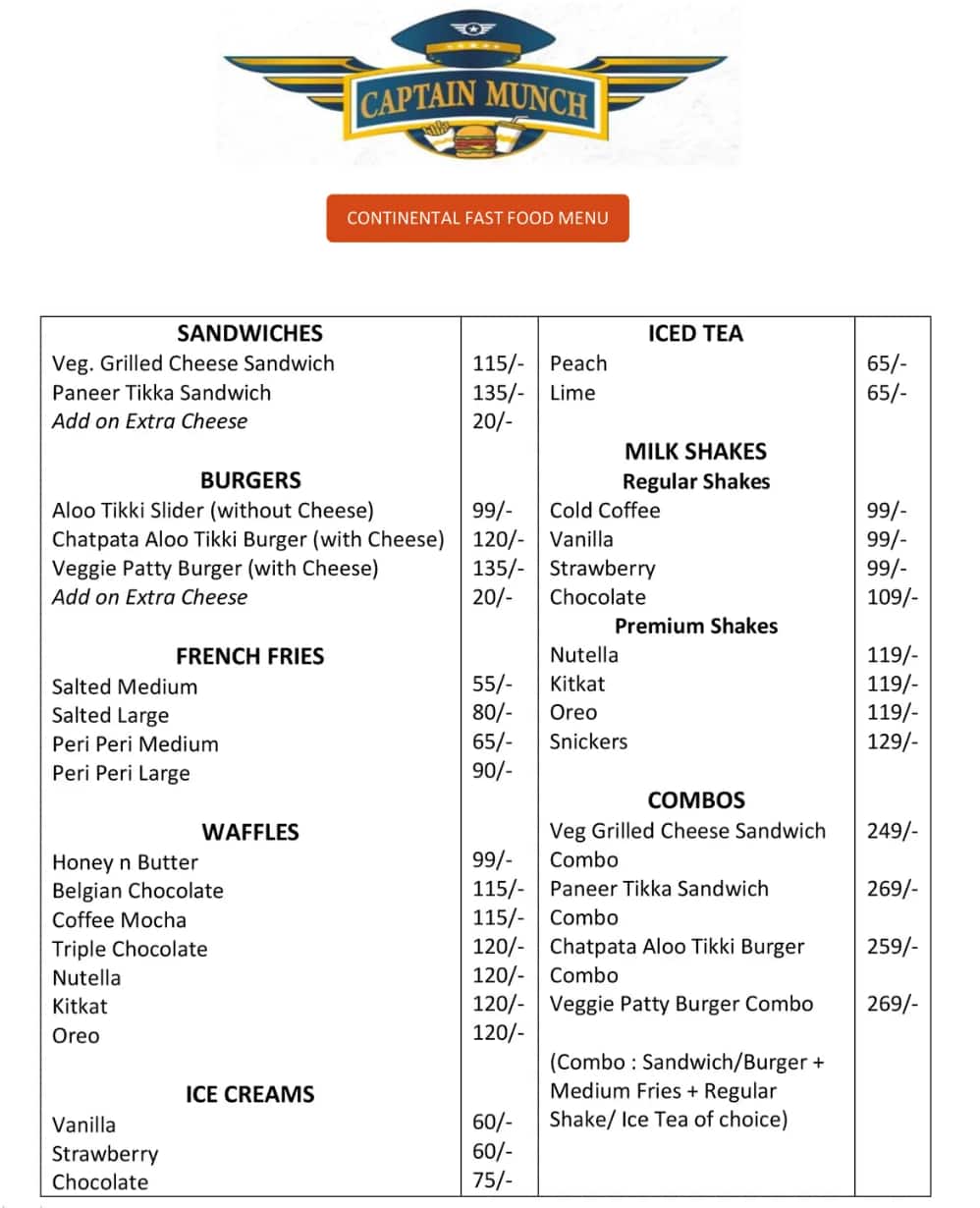 Menu of Captain Munch, Manikonda, Hyderabad