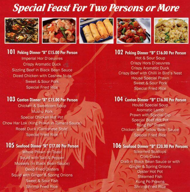 Menu at Ming of the Avenue restaurant, Bexleyheath