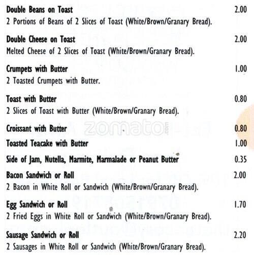 Menu at The Tea Cosy cafe, Upminster, 83 Corbets Tey Rd