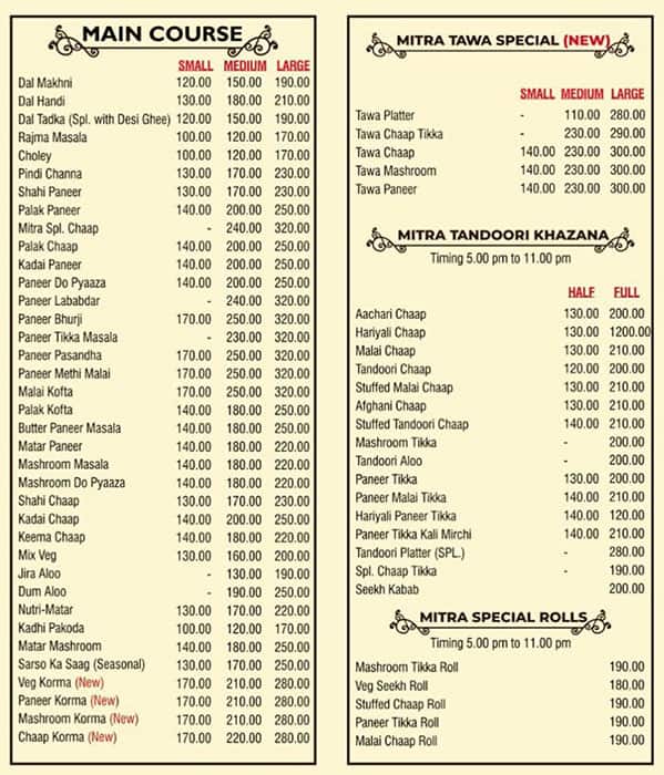 Mitra Da Dhaba & Caterers menu