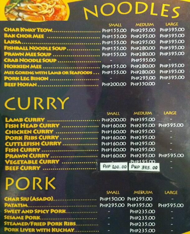 Carta de Sir Raffles Food House