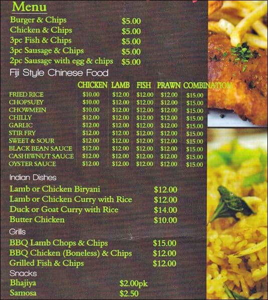 Fiji Food Menu