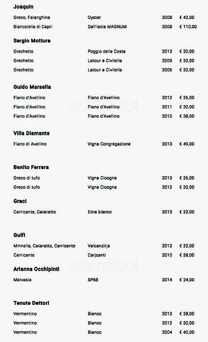 Menu di In Fucina 